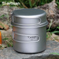 Tiartisan Titanium Folding Handle Camping Pot Frying Pan Set  Lightweight Portable Cookware Equipment For Outdoor Hiking Picnic. 