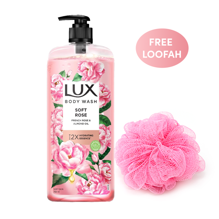 LUX Soft Rose Body Wash with French Rose & Almond Oil, 750 ml (Free Loofah)
