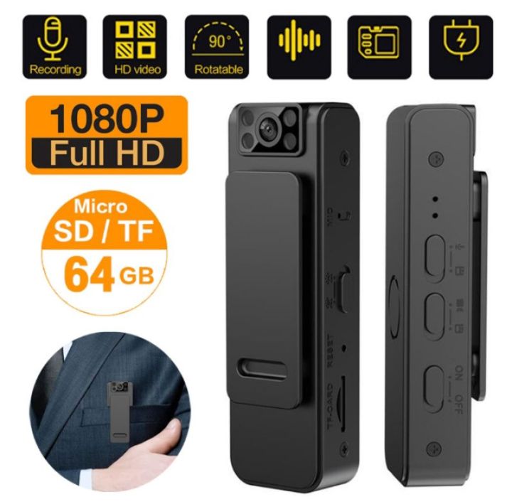 Mini Camcorder Full HD 1080P Micro Body Camera Night
Vision DV Video Recorder with 90° Rotating Lens