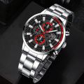 3PCS Set Fashion Luxury Mens Calendar Watches Male Casual Silver Quartz Watch Men Necklace Bracelet Wrist Watch. 