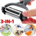 3In1 Vegetable Fruit Peeler Grater Multi-functional Stainless Steel Rotary Julienne Potato Carrot Vegetable Cutter Kitchen Tools.