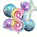 6 pcs Mermaid Tail Ball Digital Foil Balloon Set Mermaid Ocean Fairy Tale Sea Theme Girl Birthday Party NUMBER0-9  Decoration. 