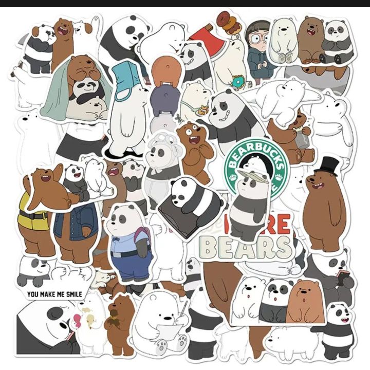 50 pcs bare bear stickers for laptop guitar phone case