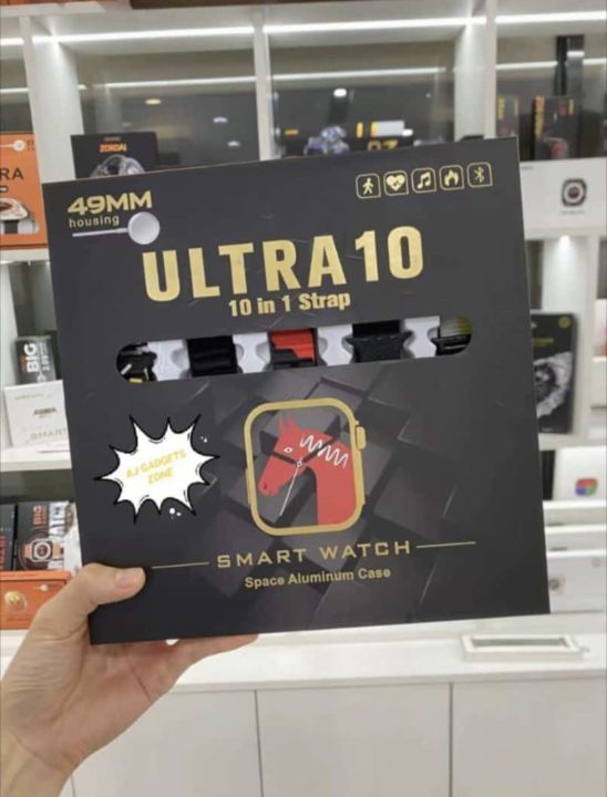 ULTRA 10 10 IN 1 STRAPS 49MM BIG DISPLAY WIRELESS CHARGING WITH WATCH CASE BLUETOOTH CALLING SMARTWATCH