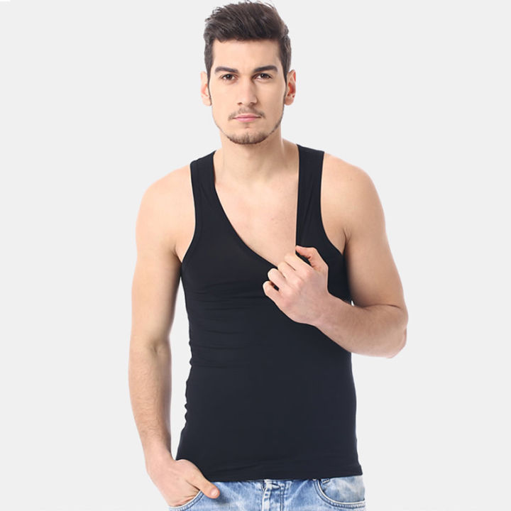 Men's%20Four%20Season%20Classic%20Black%20White%20And%20Gray%20Pure%20Cotton%20Casual%20Sports%20Vest%20Comfortable%20Running%20And%20Sweat%20Absorbing%20Base%20Shirt%20-%20Image%203