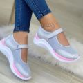 Round Head Knitted Women's Thick Sole Single Shoes Women's Large Size 36-43 Grid Casual Women's Shoes Sneakers Women. 