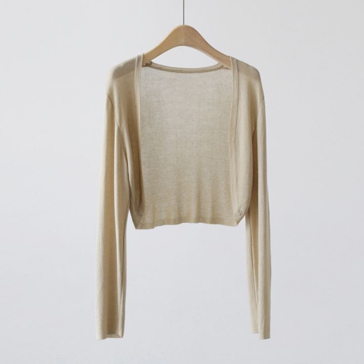 Short%20Ice%20Silk%20Knitted%20Sun%20Protection%20Cardigan%20Women's%20Thin%20Summer%20Suspender%20Skirt%20Layered%20Gauze%20Jacket%20Air-conditioned%20Cover%20Up%20-%20Image%205