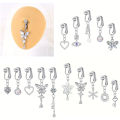 5Pcs Rhinestone Heart Butterfly Dangle Non Piercing Stainless Steel Navel Clips,Fake Belly Button Rings,  Navel Jewelry For Men. 