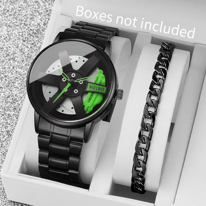 2PCS%20Fashion%20Men%20Sports%20Watches%203d%20Car%20Wheel%20Stainless%20Steel%20Band%20Wrist%20Watch%20Men's%20Quartz%20Watch%20Bracelet%20Set%EF%BC%88Without%20Box%EF%BC%89%20-%20Image%202