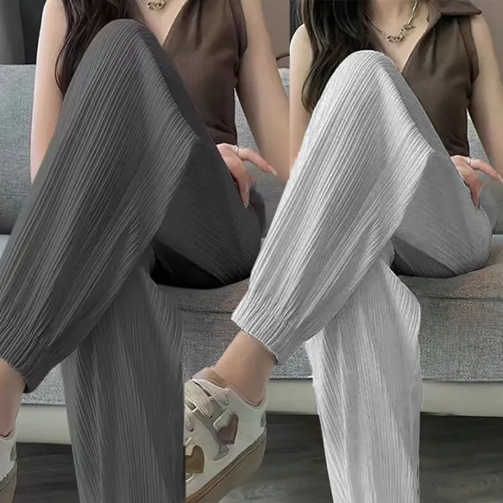 Ice%20Silk%20Casual%20Wide%20Leg%20Harem%20Pants%20Trousers%20Solid%20Elastic%20Waist%20Women%20Clothing%20Sweet%20Streetweat%20Summer%20Ankle-Length%20Pants%20New%20-%20Image%207