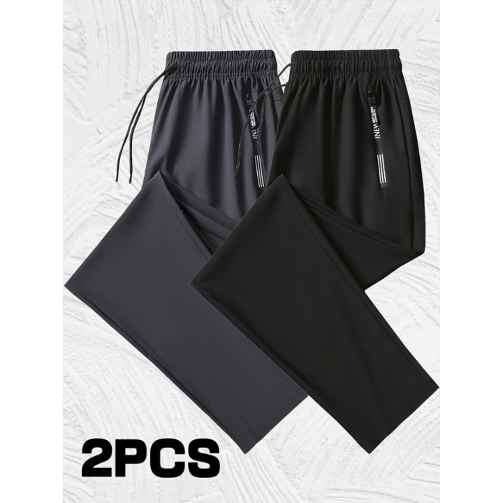 2 Pieces Men's Quick-drying Breathable Sweatpants High Elastic nylon-spandex Fabric Straight Gym Running Pants Man Trousers