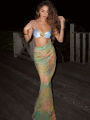 Weird Puss Summer New Dress Women Metallic Flowers Low-Neck Sleeveless Waistless Patchwork Colorful Print Vacation Club Bodycon.