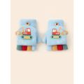 1 Pair Kids Boys Girls Cartoon Excavator Half Finger Flip Cover Winter Warm Gloves, Toddler Outdoor Knitted Cold-Proof Mittens. 