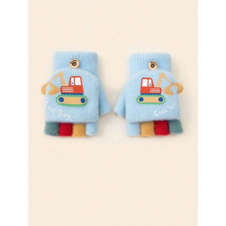 1%20Pair%20Kids%20Boys%20Girls%20Cartoon%20Excavator%20Half%20Finger%20Flip%20Cover%20Winter%20Warm%20Gloves,%20Toddler%20Outdoor%20Knitted%20Cold-Proof%20Mittens%20-%20Image%206