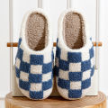 Fashion Retro Checker Women's Winter Warm Home Slippers Couple Indoor Bedroom Plush Anti-slip Soft Sole Leisure Shoes Men.