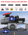 Dash Cam Dual Lens 4K UHD Recording Car Camera DVR Night Vision Video Recorder Built-In Wi-Fi Support GPS 24H Parking. 