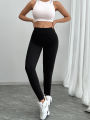 Women's High Waist Yoga Leggings Black Striped Tights Sports Pants. 
