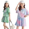 Girls tie-dye craft suit skirt Korean fashion sports suit skirt children's clothing 2 pieces. 