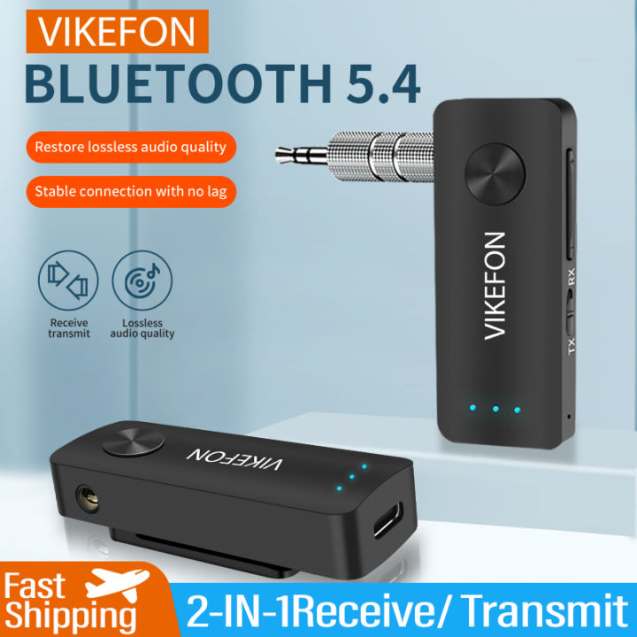 VIKEFON 2 IN 1 Bluetooth 5.3 Audio Receiver Transmitter 3.5mm AUX Aircraft Headset Adapter Wireless Stereo Music For Car Kit TV