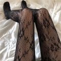 1pair White and Black Hollowed Out Lace Mesh Pantyhose Floral Rattan Bottomed Stockings.