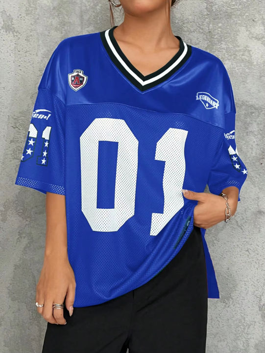 American%20Sportswear%20Fashion%20V-neck%20T-shirt%20And%20Sweatshirt%20For%20Women%20Loose%20Quick-drying%20Casual%20And%20Versatile%20Hip-hop%20Street%20Top%20-%20Image%203