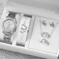 6PCS/Set Women's Watch Fashion Rhinestone Stainless Steel Band Quartz Watch Double Heart Jewelry Set(Without Box).