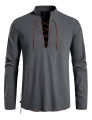Men's retro tie copper hole beaded shirt, medieval Viking hippie style long-sleeved top, Halloween costume, role-playing costume.