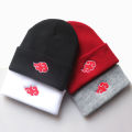 Anime Ninja Figure Cosplay Caps Cartoon Embroidered Red Cloud Hokage Sharingan Unisex Elastic Black Knitted Winter Warm Hats. 