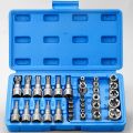 Professional 34pcs Torx Bit Socket & E-Torx Star Socket Set 1/4" 3/8" 1/2" Drive Male Female E-torx Bits Handheld Tool with Case. 