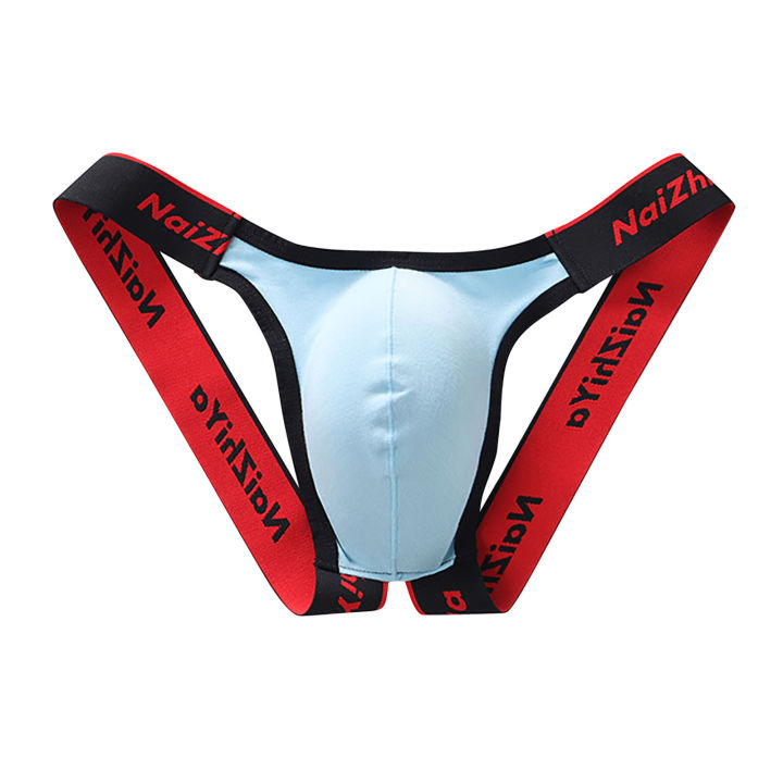 1pc Men's Briefs Thongs Patchwork Low Waist U-Convex Pouch Panties Open Rear Underwear Underpants Lingerie G-Strings For Man