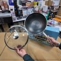 New Laser crafted Honeycomb 30cm pan for safe and healthy cooking.stainless steel body.non stick ceramic pan.un breakable and heat-up function.(black). 