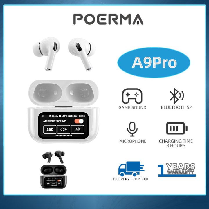 Poerma A9 Pro wireless Bluetooth earphone wireless Bluetooth 5.4 gaming headphones earbuds earbuds earbuds with intelligent LED screen dynamic noise canceling headset HD call headset new genuine wireless headphones