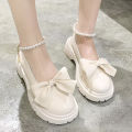 Fashion Mary Jane Shoes Women 2024 Spring/summer New Pearl Bow Single Shoe Chunky Heel Small Leather Shoes. 