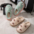 Fashion Women's Bow Slippers Winter Indoor Home Warm Non-Slip EVA Thick Bottom Couples Shoes Plush Soft Sole House Slides. 