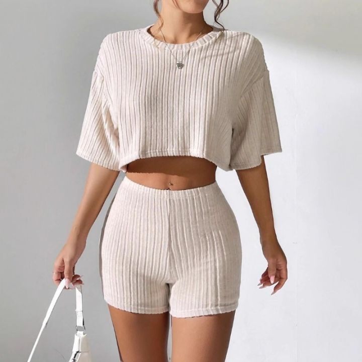 Women's%20Spring%20and%20Summer%20Fashion%20Short%20Crew%20Neck%20T-Shirt%20Top%20Shorts%20Two-piece%20Set%20Women's%20Womens%20Two%20Peice%20Sets%20-%20Image%204