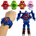 Marvel Iron Man Spiderman Cartoons Children's Watch Deformation Robot 3d LED Luminous Watch Children's Model Toy Watch. 