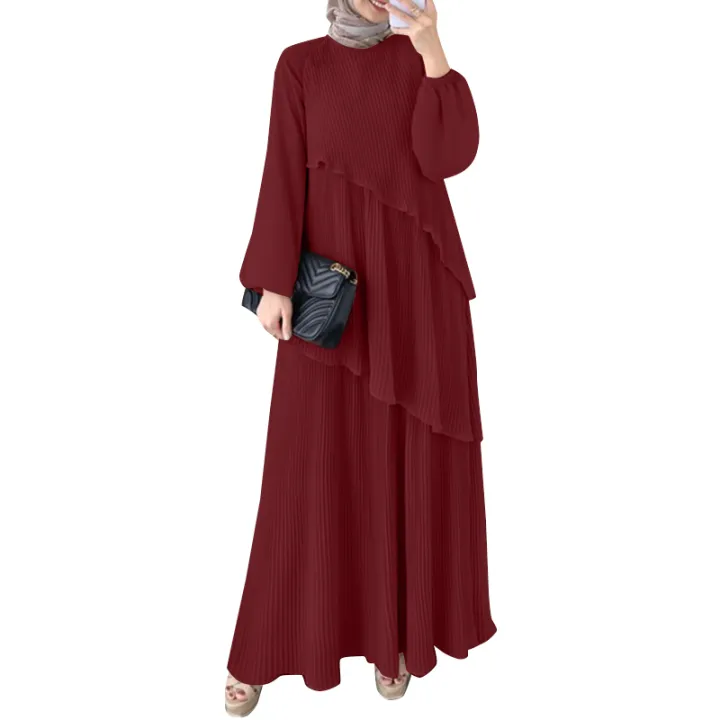 ZANZEA%20Modest%20Layered%20Plisse%20Patchwork%20Muslim%20Maxi%20Dress,%20Women's%20Lantern%20Sleeve%20Elegant%20Abaya,%20Islamic%20Hijab%20Pleated%20Robe%20Femme%20-%20Image%207