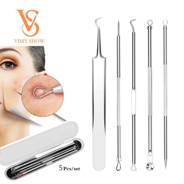 5 PCS Blackhead Remover Comedones Extractor Acne Removal Kit for Blemish, Whitehead Popping, Zit Removing for Nose Face Tools