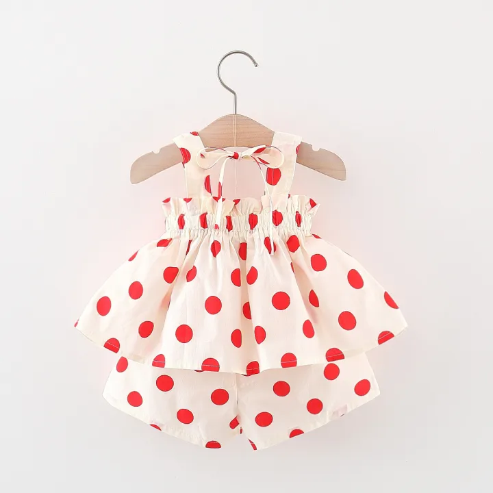 Girls%20Beach%20Vacation%20Clothes%20Bow%20Suspender%20Tops%20and%20Shorts%20Polka%20Dot%20Pattern%202pc%20Set%20Summer%20Baby%20Girl%20Korean%20Style%20Set%20-%20Image%203