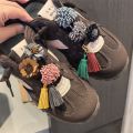 1Pcs Autumn Winter Maillard Tassel Pendant Shoe Charms Leather Flower Shoelace Buckle Sports Shoe Decoration Accessory Buckle. 