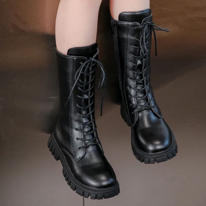 Autumn/Winter%20ZIP%20Fashion%20Cool%20Baby%20Girls%20Warm%20Square%20Heel%20Round%20Toe%20Casual%20Lace-Up%20Comfortable%20Kids%20Black%20Mid%20Boots%20-%20Image%202
