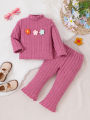 Girl baby Set Half High Collar Solid Color Small Flower Tops +Pants Fashion  2pcs/Set 0-3 Years Cute Girl baby Spring Autumn Set. 