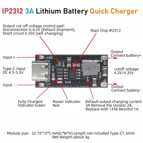 USB%20Type%20C%203A%20High%20Current%20IP2312%20Polymer%20Ternary%20Lithium%20Battery%20Quick%20Fast%20Charging%20Board%20Charger%20-%20Image%202