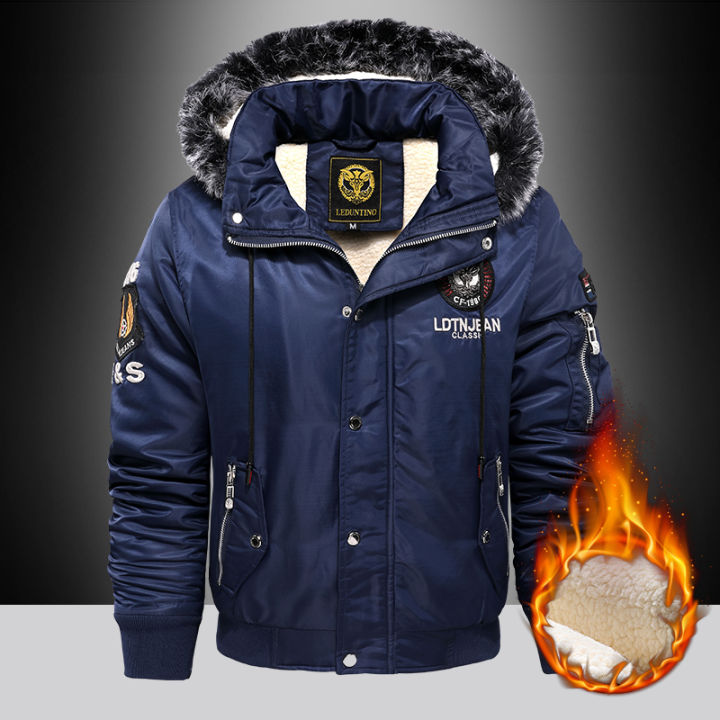 Men's%20Winter%20Warm,%20Hooded%20Jacket%20with%20Raw%20Edge,%20Lined%20Aviator%20Jacket,%20Embroidered%20Badge%20Design,%20Windproof%20and%20Waterproof%20Jacket%20-%20Image%205