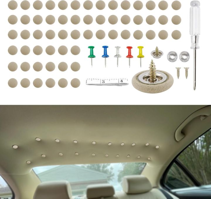60PCS Headliner Repair Kit Auto Roof Repair Snap Rivets and Installation Tool for Fixing Car Interior Ceiling Sagging Headliner