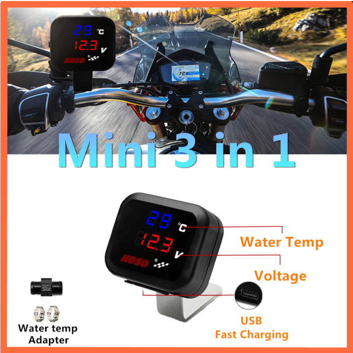 KOSO%20Water%20Temp%20Meter%20Voltmeter%20Gauge%20Motorcycle%20Phone%20USB%20Charger%20Charging%203%20in%201%20Waterproof%20LCD%20Digital%20Display%20-%20Image%202