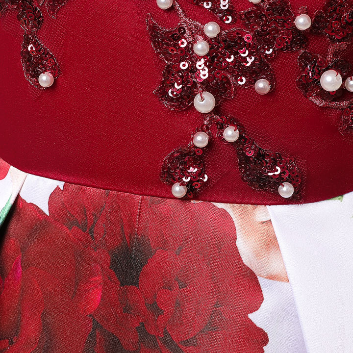 Teen%20Girls%20Red%20Christmas%20Dress%204%2014Yrs%20Children%20Printed%20Birthday%20Princess%20Costume%20Puff%20Sleeve%20Flower%20Girl%20Wedding%20Party%20Dresses%20-%20Image%206