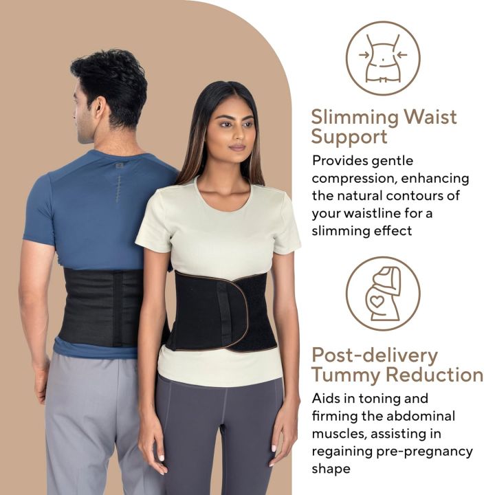 Abdominal Belt 9 Inch, Ideal for Lower Back Pain Relief, Slimming Waist, Post Delivery for Tummy Reduction, Breathable Material For Men & Women