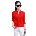 Women's Spring Sexy V-Neck Shirt Formal Long Sleeve Chiffon Blouse Casual Long Sleeve Shirt. 