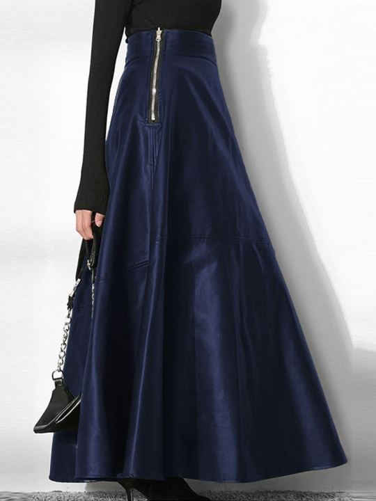 ZANZEA%20Women's%20PU%20Leather%20Maxi%20Skirt%202025%20Autumn%20Elegant%20OL%20Long%20Saias%20Fashion%20Solid%20Mujer%20Faldas%20Casual%20High%20Waist%20Zipper%20Jupe%20-%20Image%204